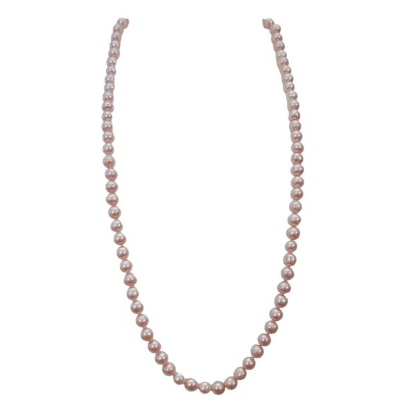 10K Yellow Gold Knotted Pink Fresh Water Pearl Necklace Strand, 18" Long E874 - Picture 1 of 7